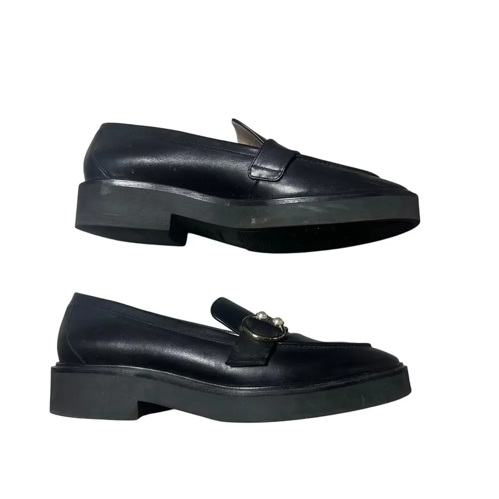 Stuart Weitzman Black Leather Brenna Loafers